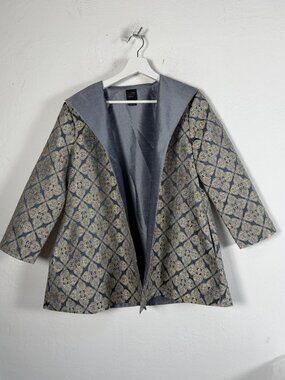 The Metropolitan Opera Jacket Womens Blue Gold Jacquard Open Front Blazer Small